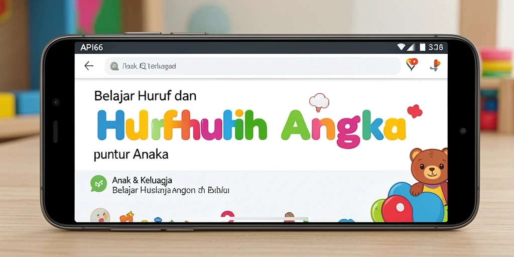 Tampilan menarik aplikasi API66 untuk belajar huruf dan angka.