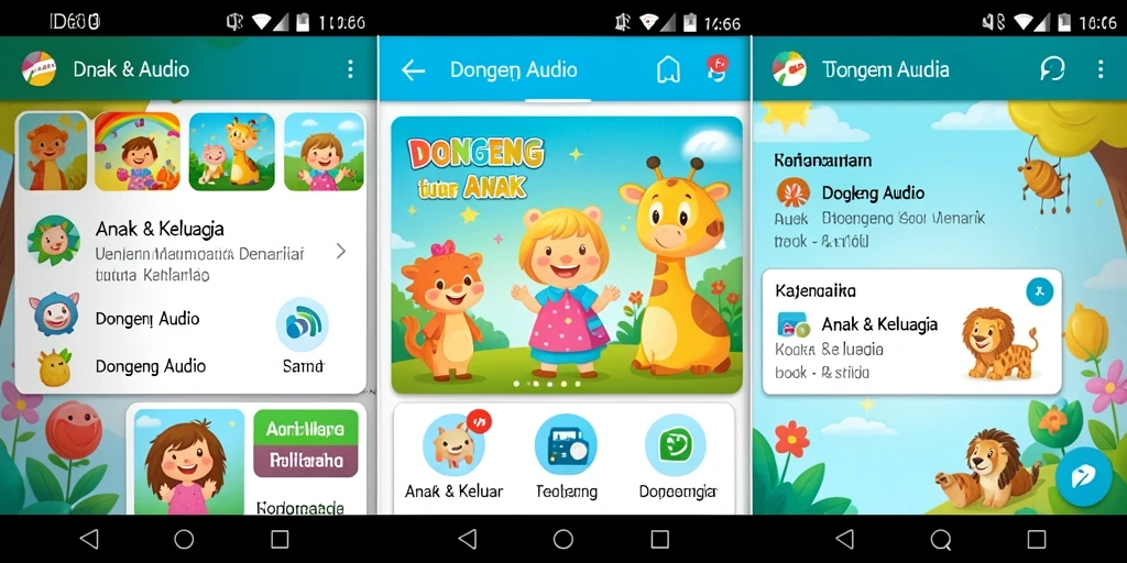 Antarmuka pengguna ID66 yang ramah anak dengan fitur Dongeng Audio.