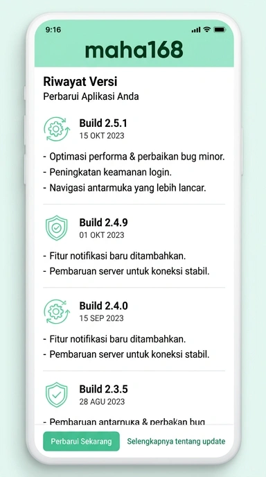 Riwayat Versi Aplikasi maha168 untuk Pengguna Android